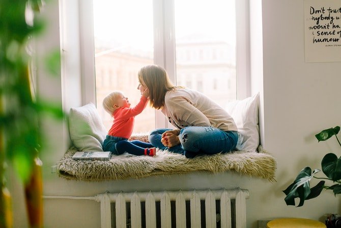 Woman and child in home