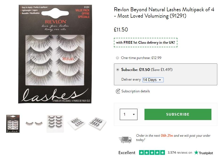 FalseEyelashes.co.uk regular deliveries subscription