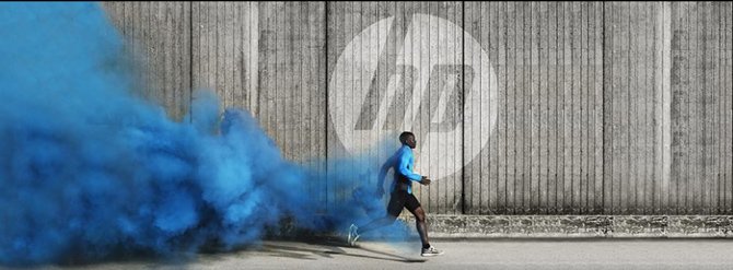 HP man running banner