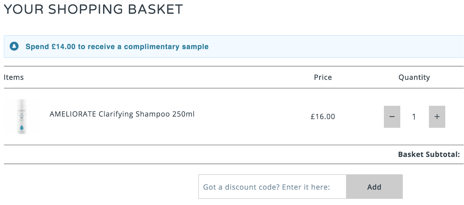 Ameliorate discount code box