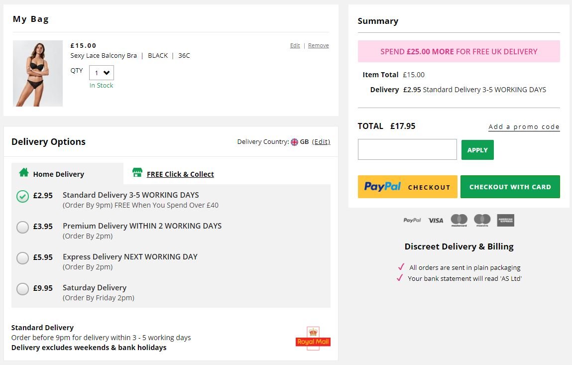 Ann Summers discount code redemption box - checkout