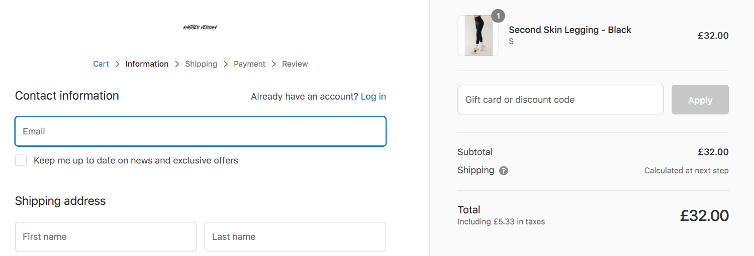Another Version discount code box