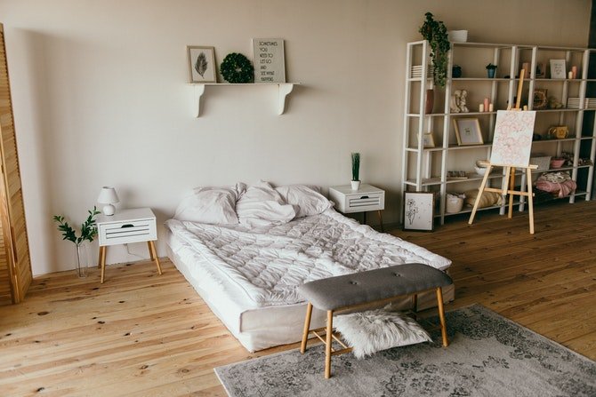 Modern bedroom with bed