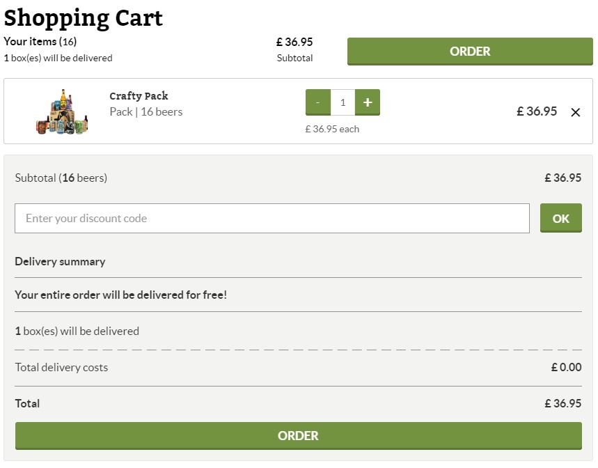 Beerwulf discount code box - shopping cart