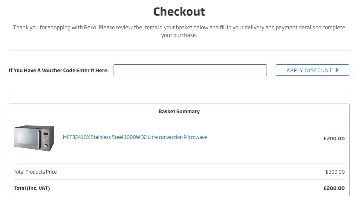 beko discount code redemption box