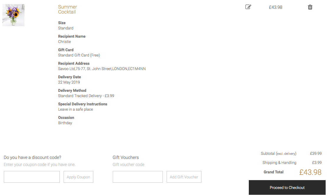 Blossoming Gifts voucher code input