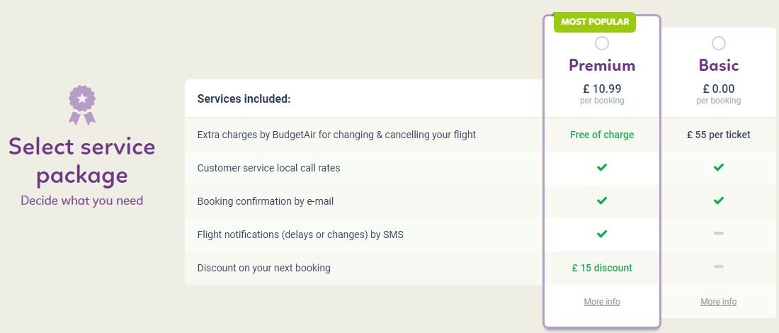 Buget Air £15 discount premium package image