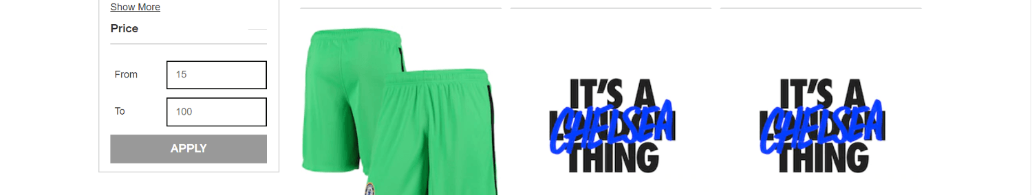 Chelsea FC price filtering