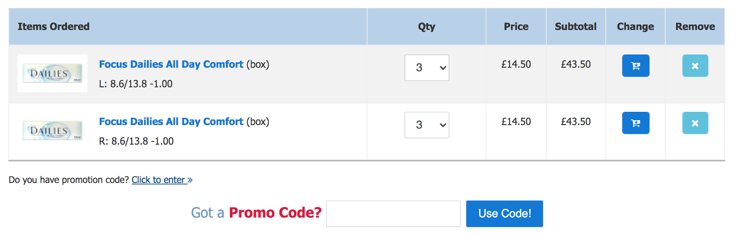 Contactlenses.co.uk discount code box