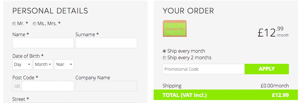 Degustabox promotion code input