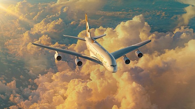 Etihad Airways plane in the air