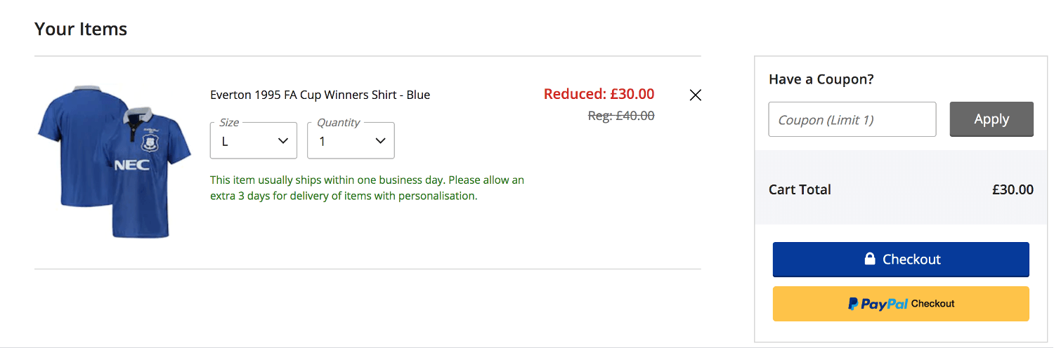 Everton Direct discount code redemption box