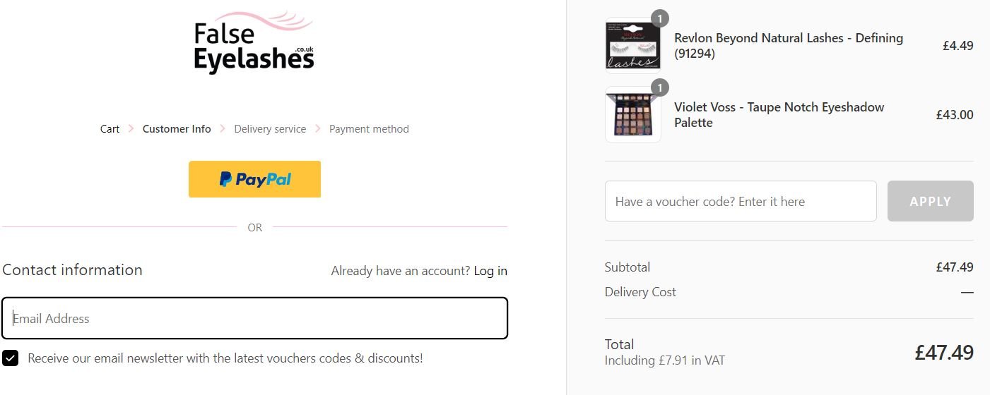 FalseEyelashes.co.uk voucher code cart