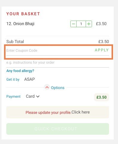 Foodhub discount code input