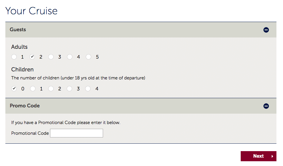 Fred Olsen promo code box on the booking page