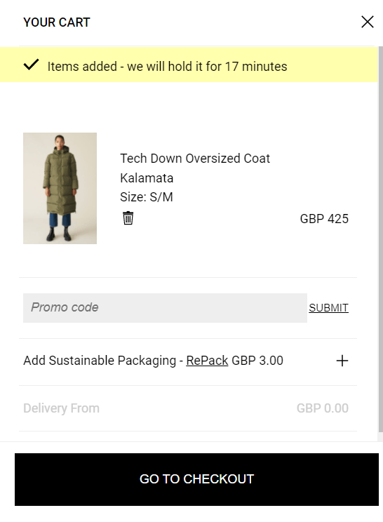 ganni discount code application in shopping cart