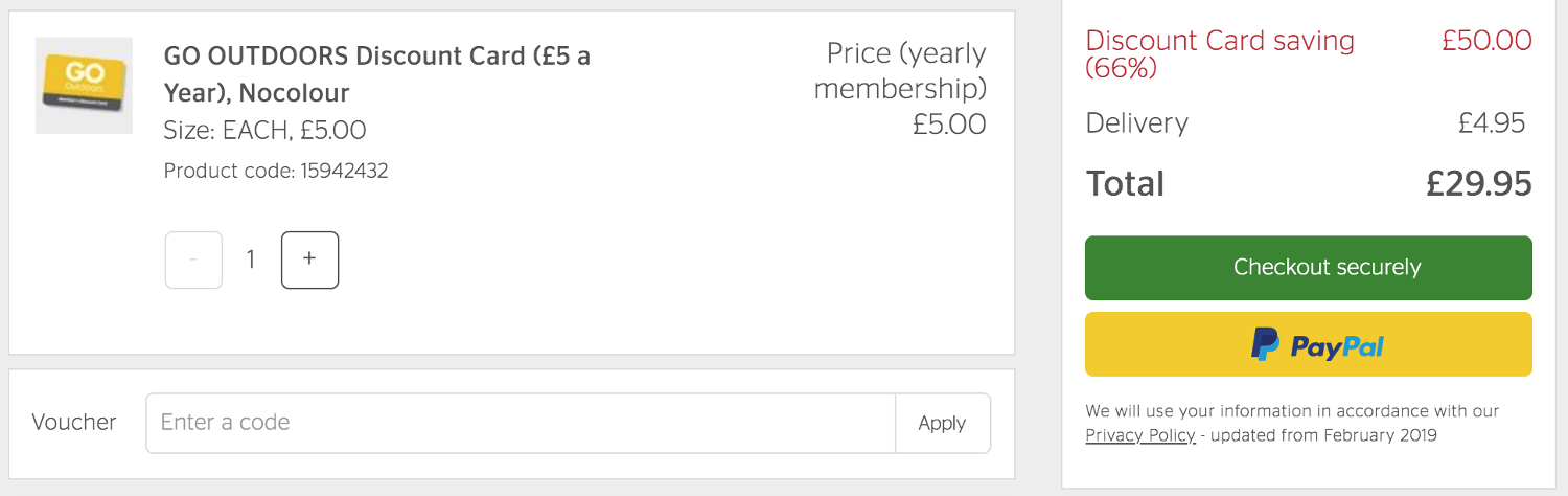 Go Outdoors discount code checkout