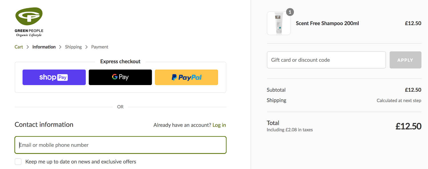 Green People discount code box