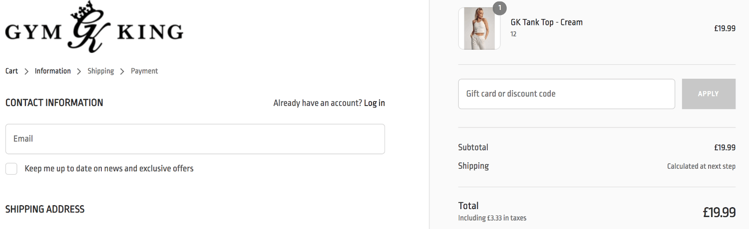 Gym King discount code box