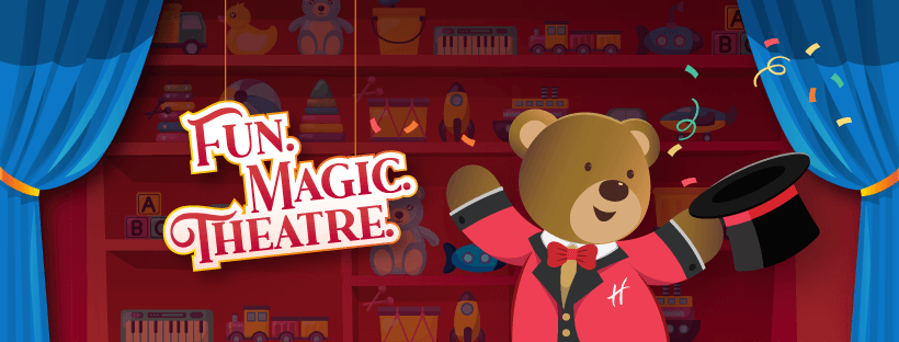 hamleys discount code banner - bear on stage