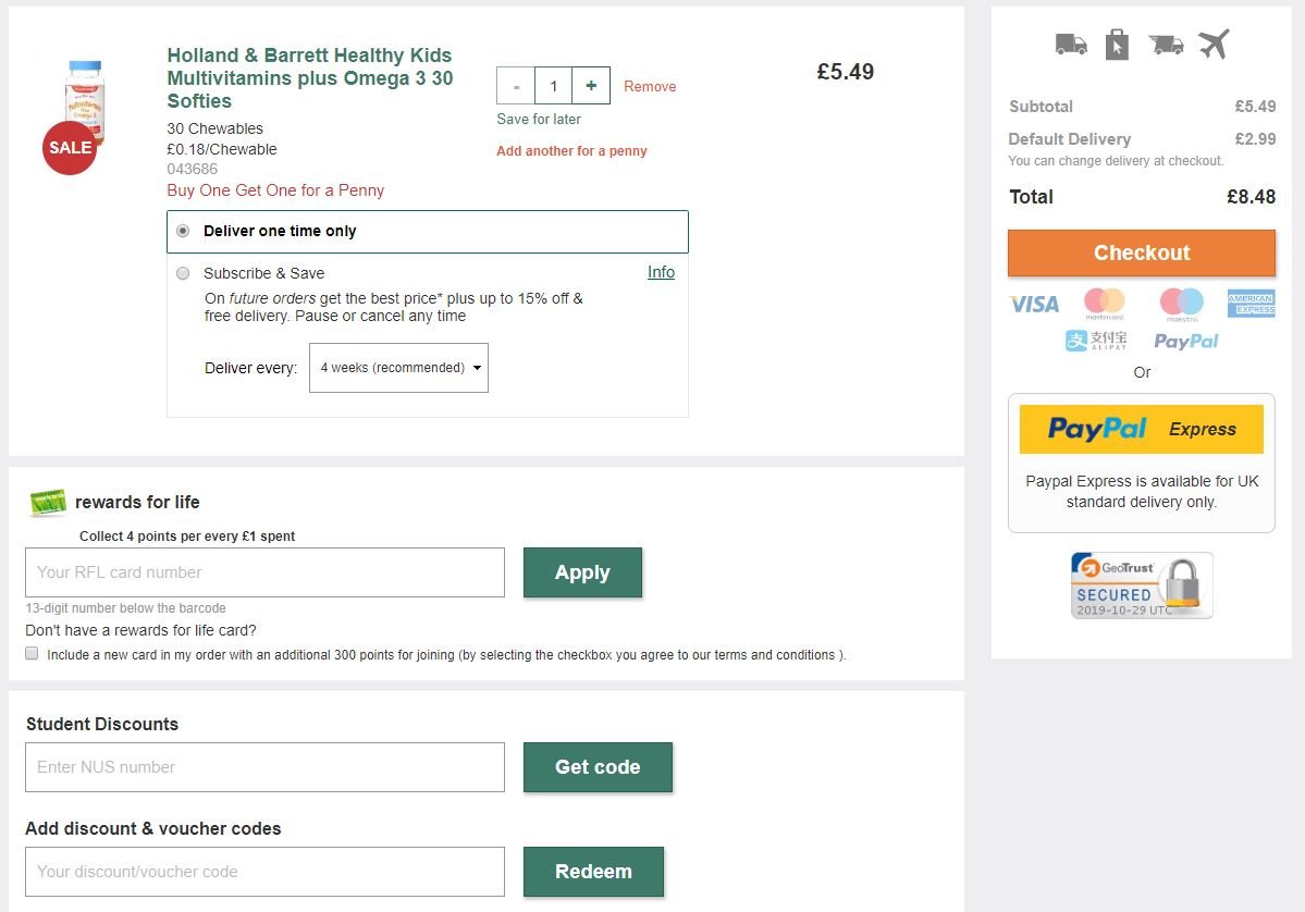 holland and barrett discount code redemption box