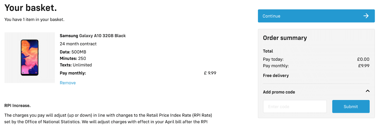 ID Mobile promo code box
