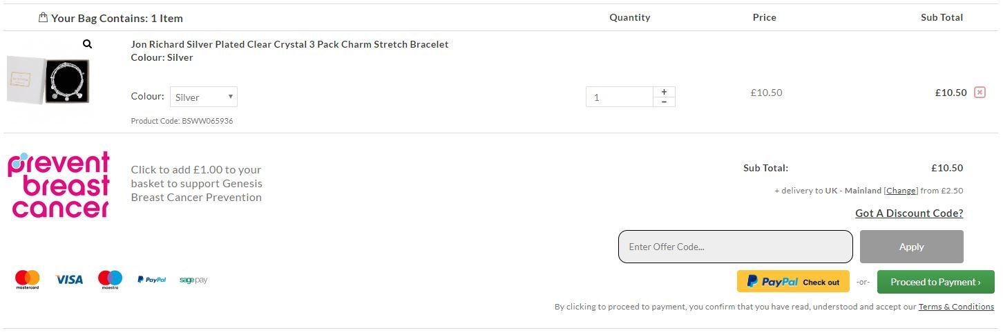 Jon Richard discount code redemption box
