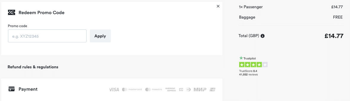 Kiwi discount code input box