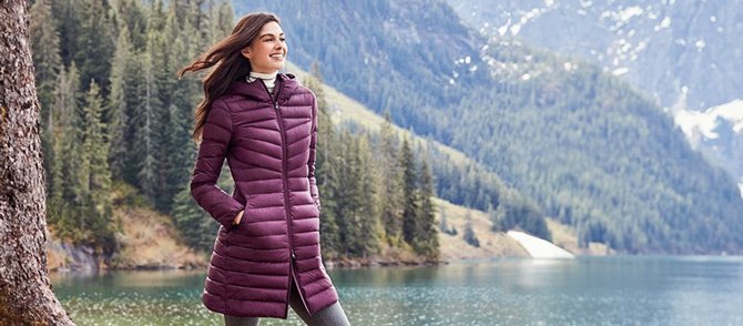 Woman wearing Lands&apos; End winter coat
