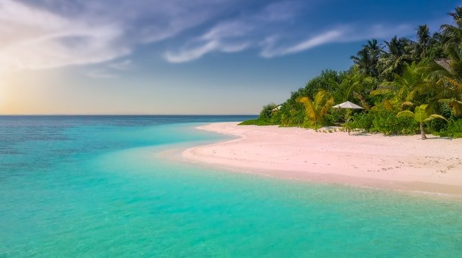Remote beach with white sand