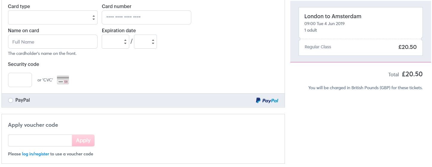Rail Europe voucher code redemption box