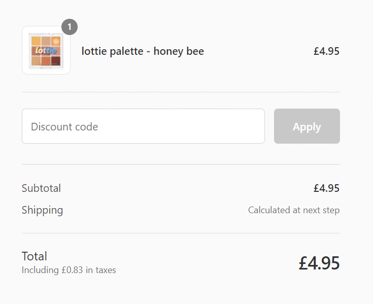 lottie london discount code application at checkout