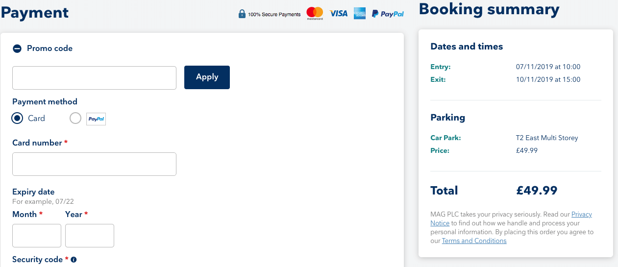 Manchester Airport Car Park Promo Code Box