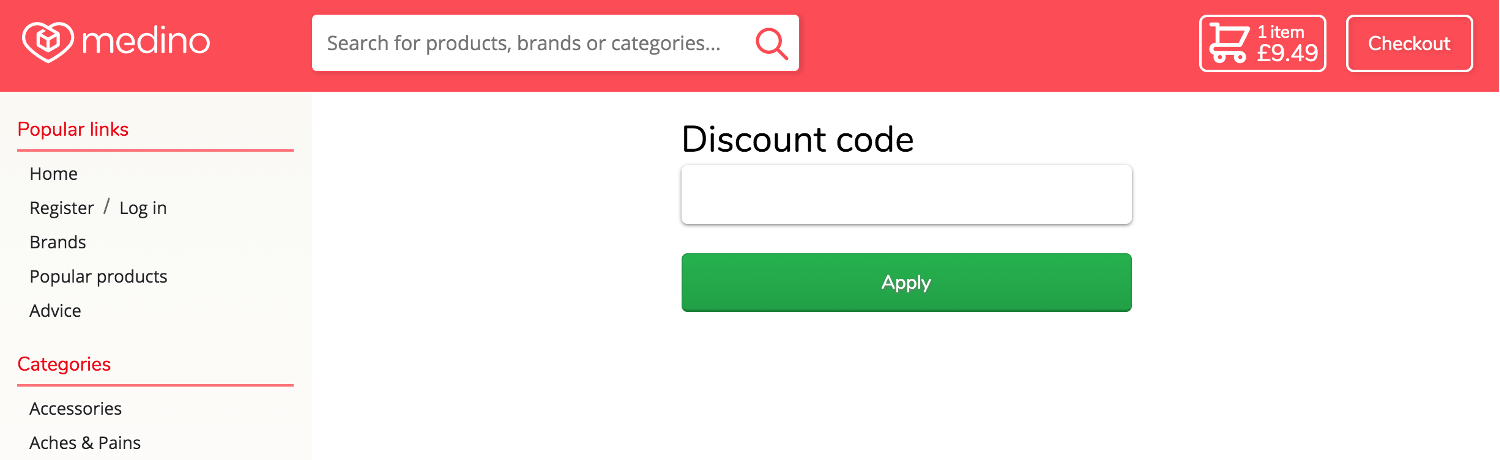 Medino discount code box screenshot