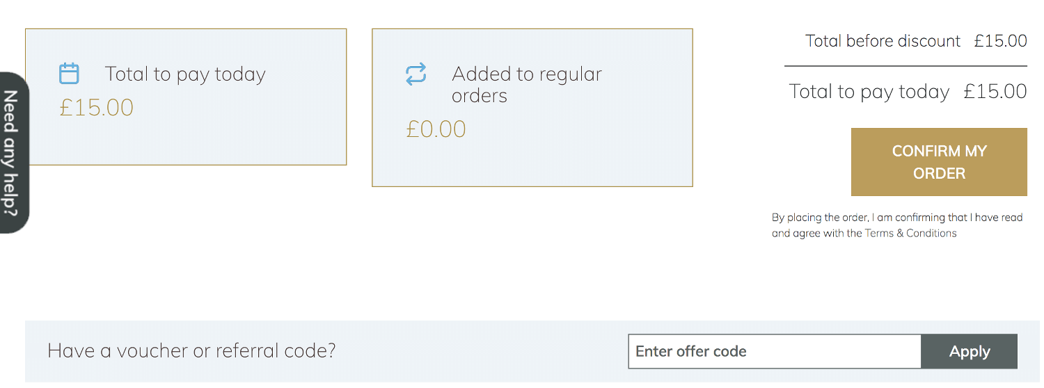 Milk & More discount code input box