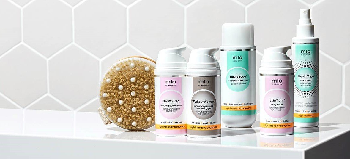 Mio Skincare products and brush