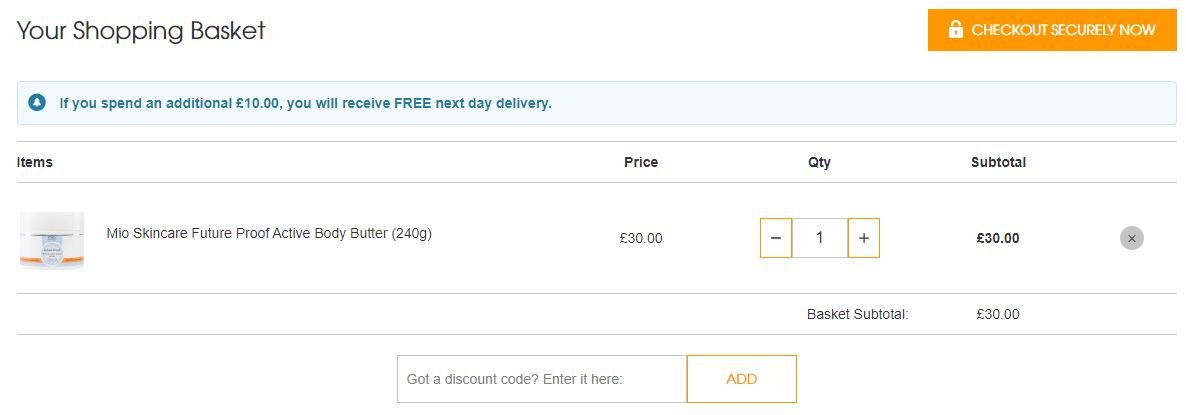 Mio Skincare discount code redemption box