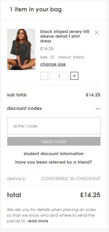 Missguided discount code box at checkout