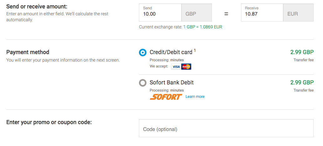 MoneyGram promo code input box