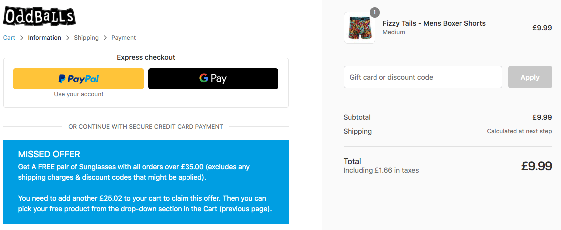 OddBalls promo code input box