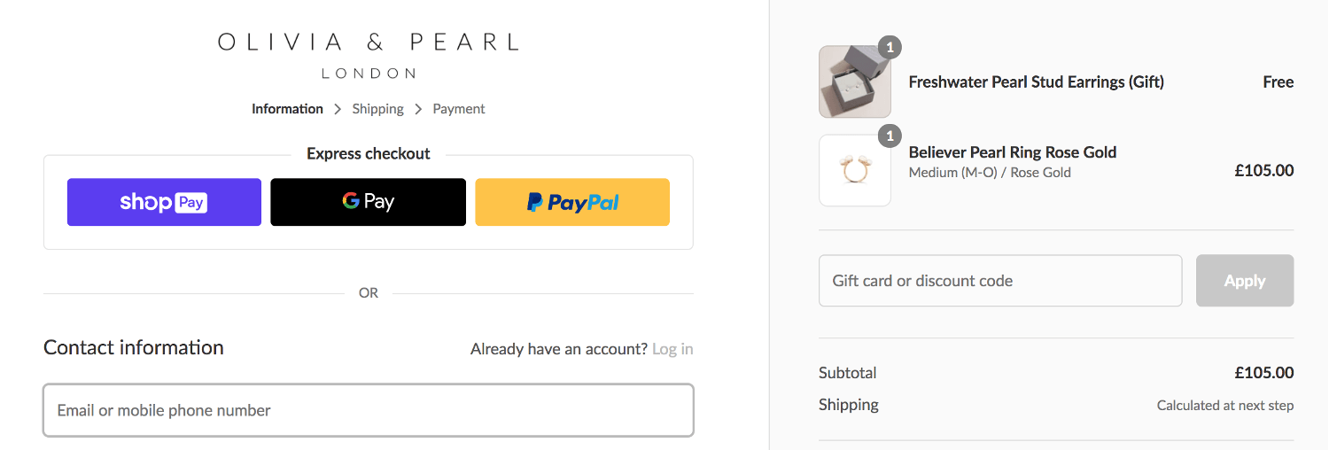 Olivia & Pearl discount code box