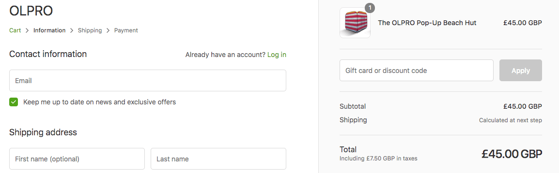 OLPRO discount code input box