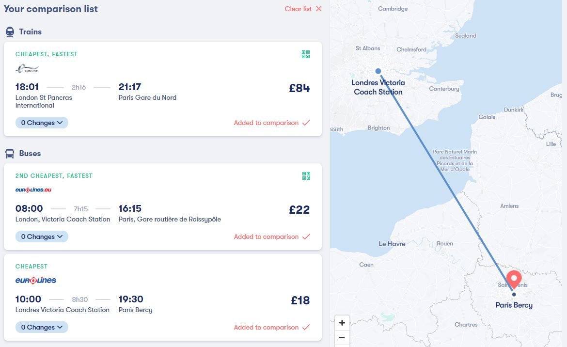 Omio ticket price comparison