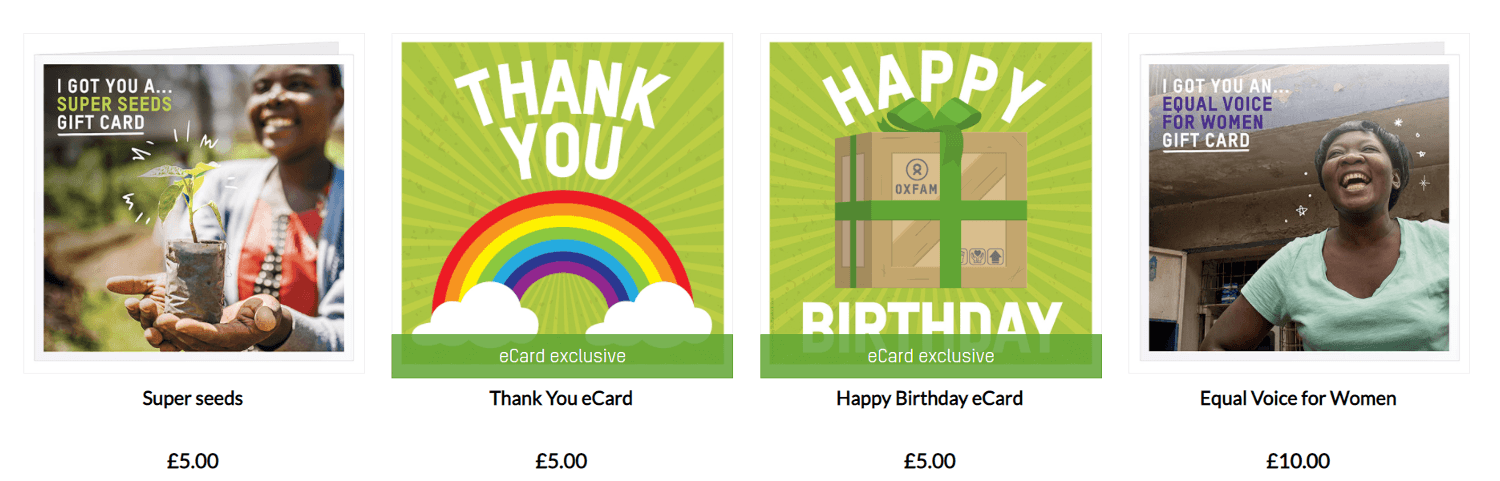 Oxfam unwrapped gift cards