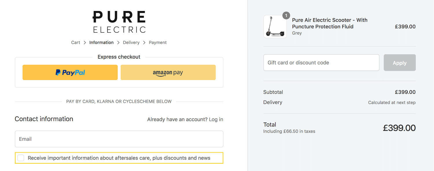 Pure Electric discount code box