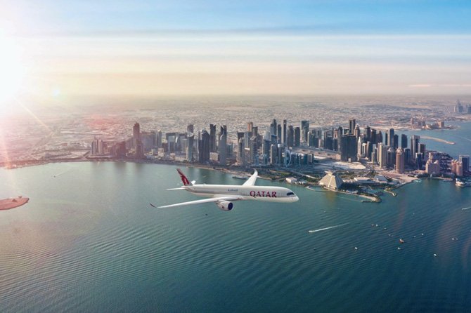 Qatar Airways plane flying