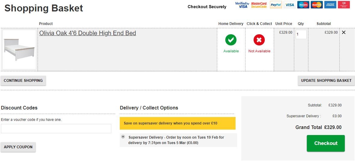 QD Stores discount code basket screenshot
