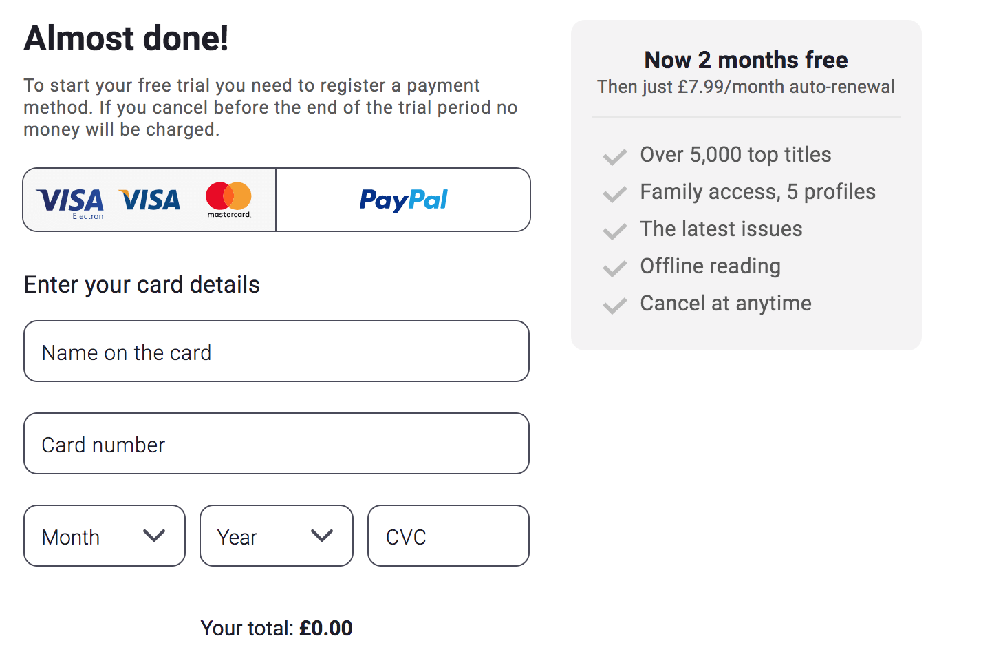 Readly offer - screenshot of basket
