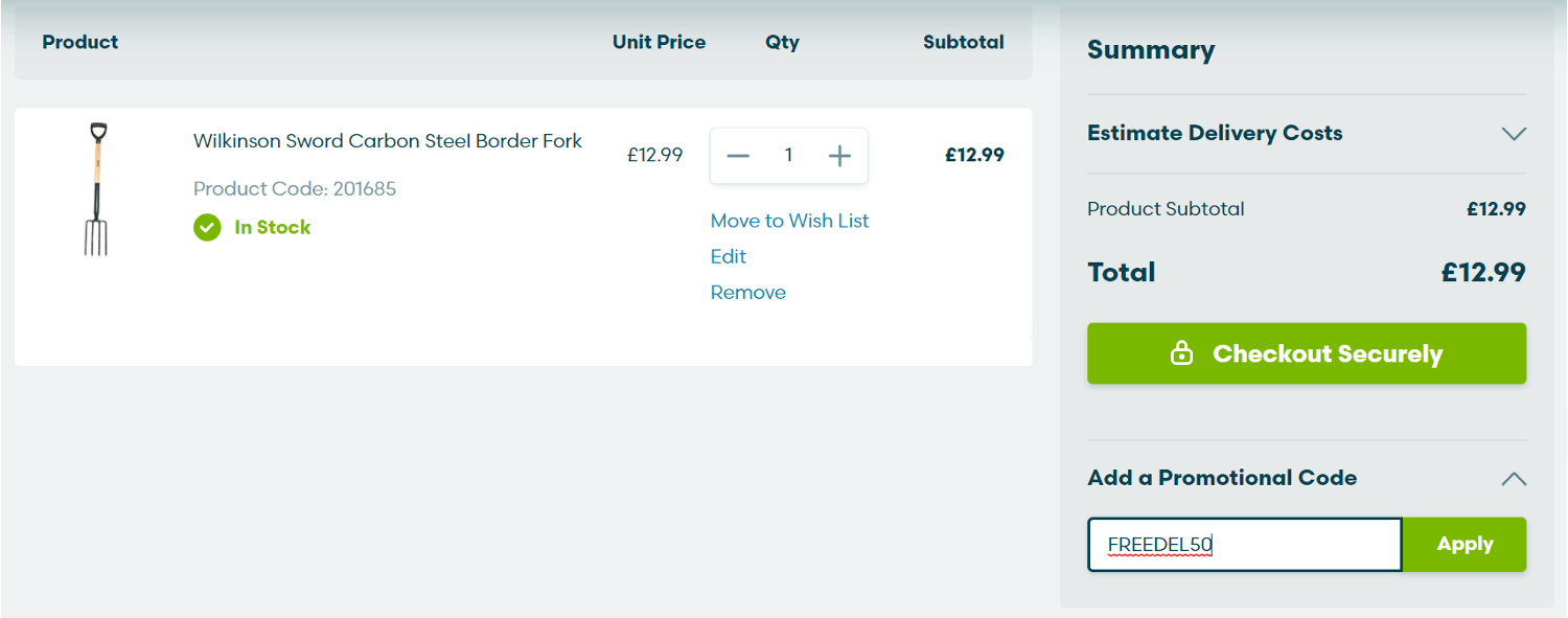 Robert Dyas discount code redemption box on checkout page