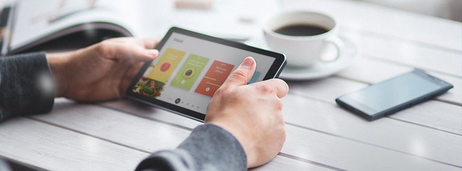 Man learning on tablet